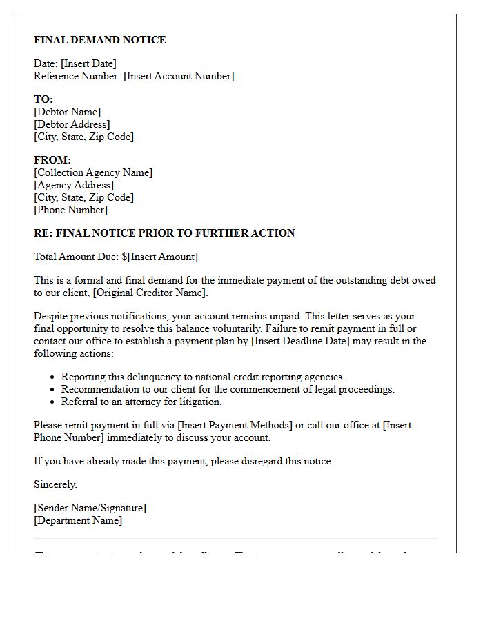Final Debt Collection Agency Demand Letter