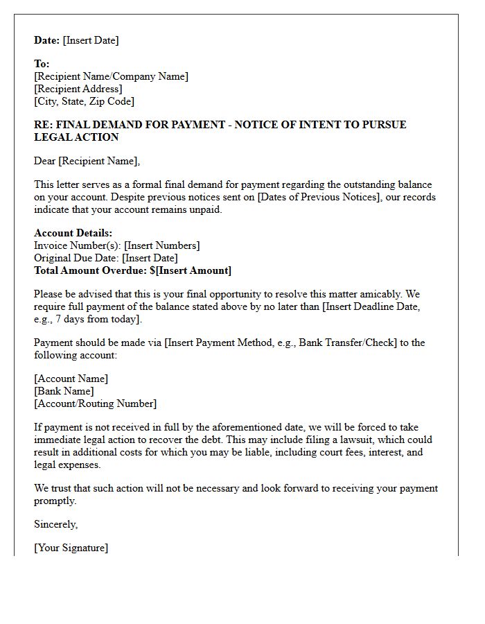 Final Demand for Payment and Legal Action Letter