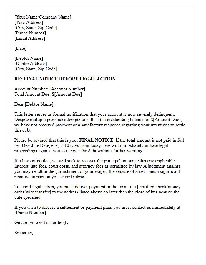 Final Notice of Intent to Sue for Unpaid Debt Letter