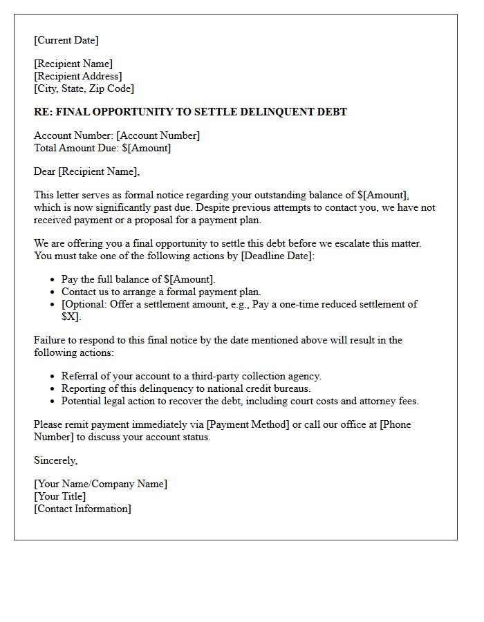 Final Opportunity to Settle Delinquent Debt Letter