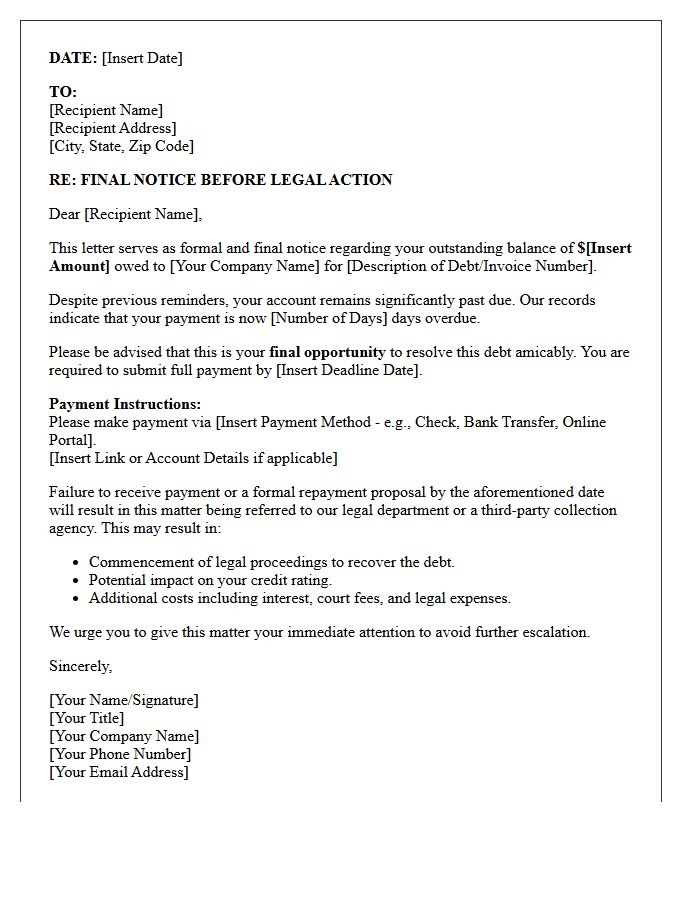 Outstanding Balance Final Notice Legal Letter