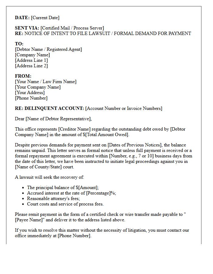 Commercial Debt Collection Lawsuit Letter