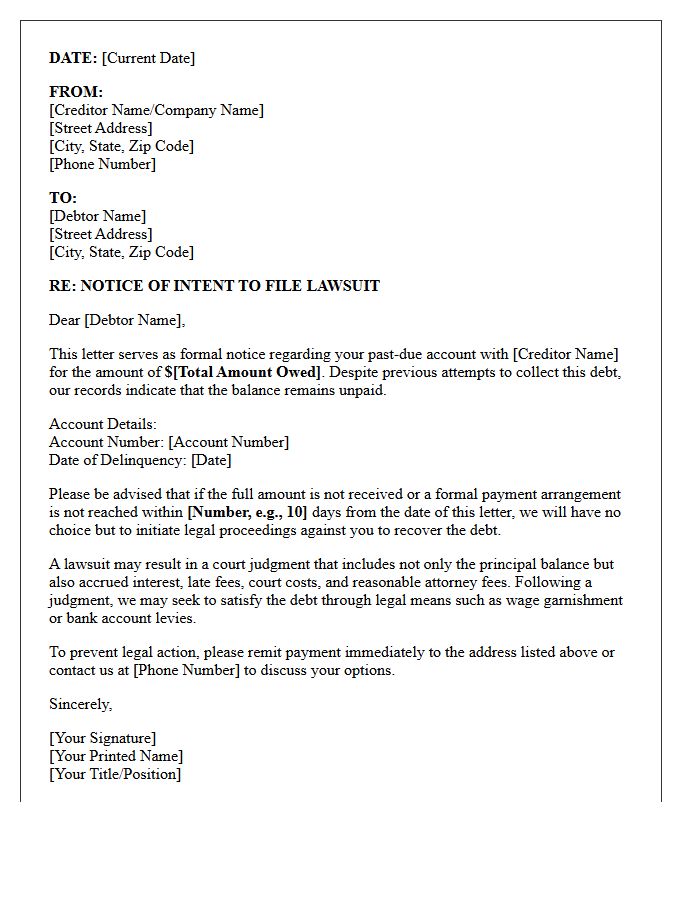 Creditor Intent to Sue Letter