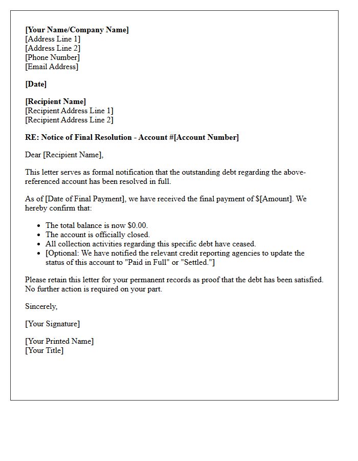 Debt Collection Final Resolution Letter