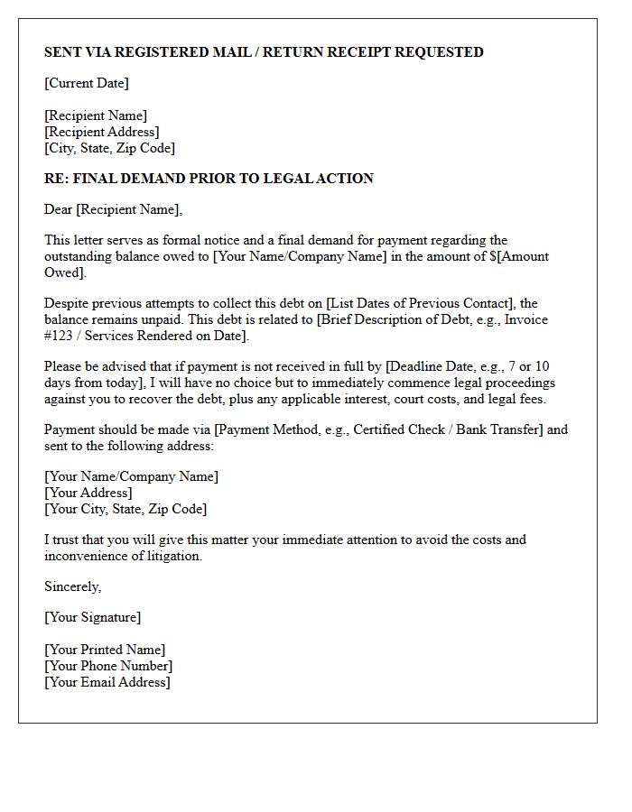 Final Demand Letter Prior to Litigation
