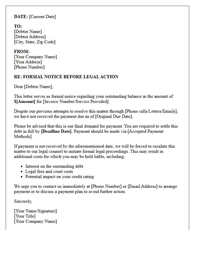 Outstanding Balance Legal Proceeding Letter