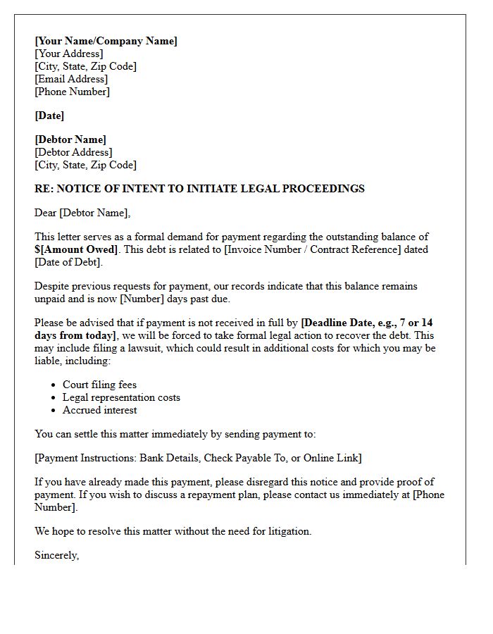 Pre-Litigation Debt Recovery Letter