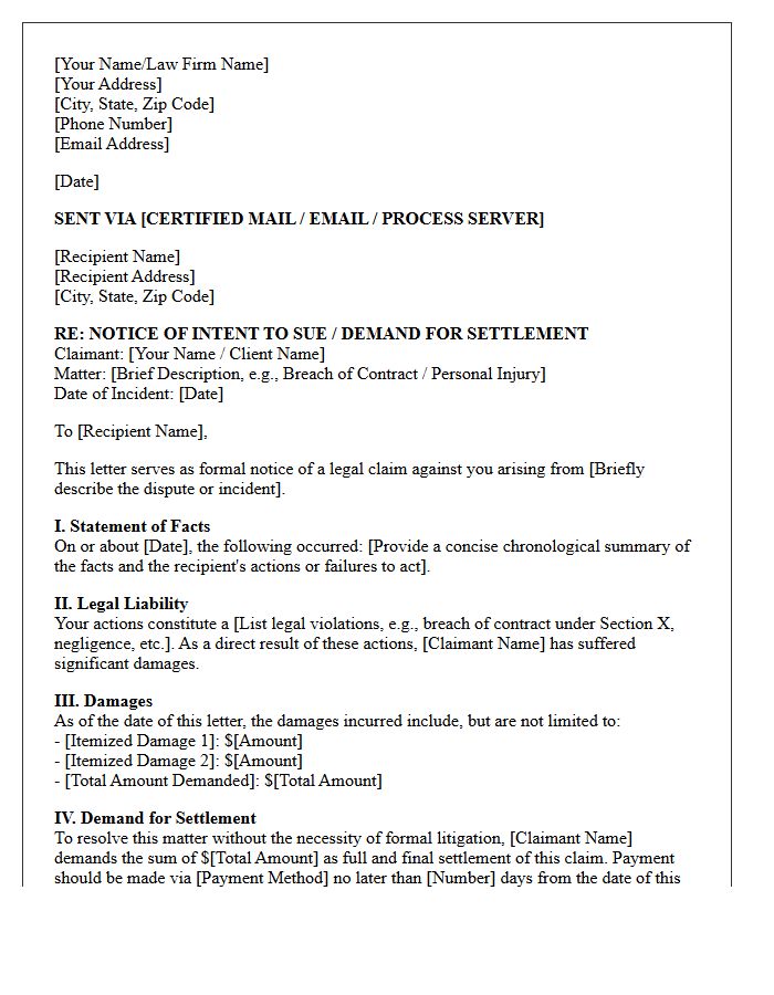 Pre-Suit Claim and Demand Letter