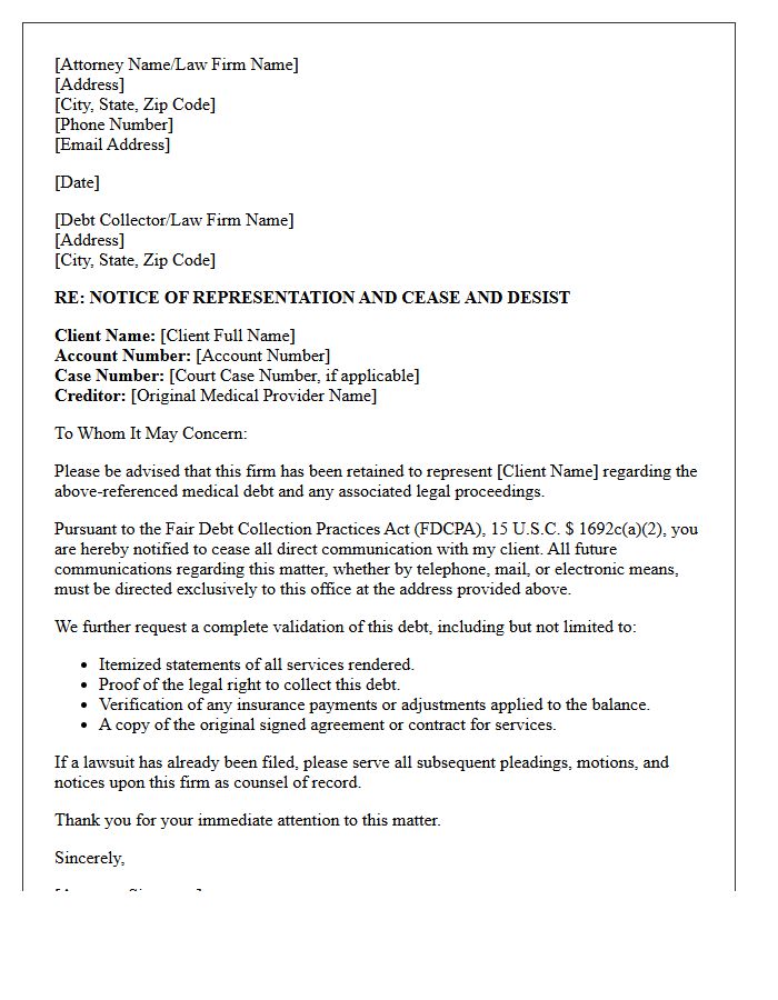 Attorney Representation Letter for Medical Debt Lawsuits