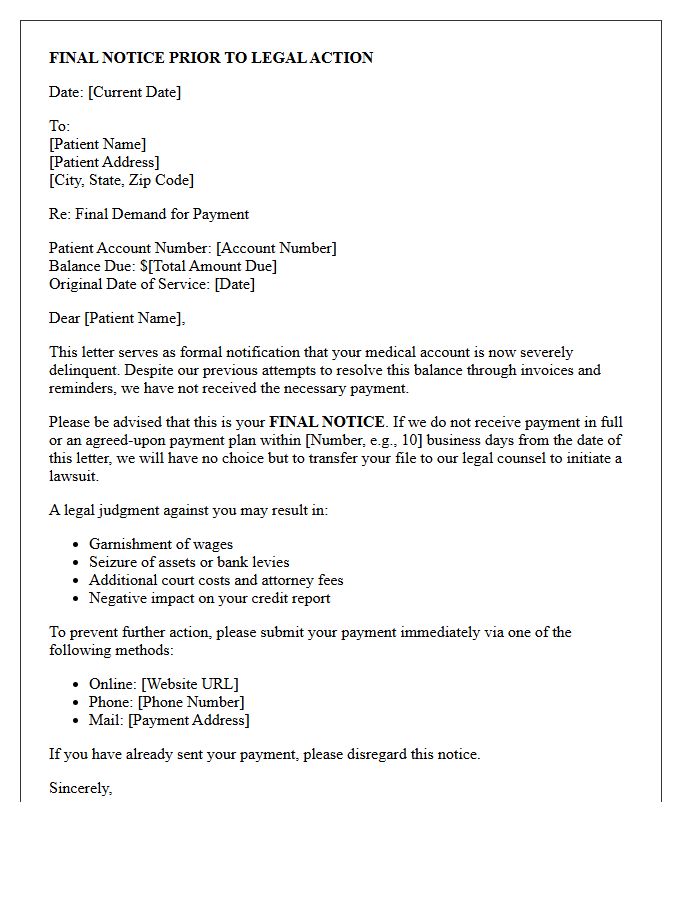 Final Collection Letter Before Lawsuit for Medical Accounts