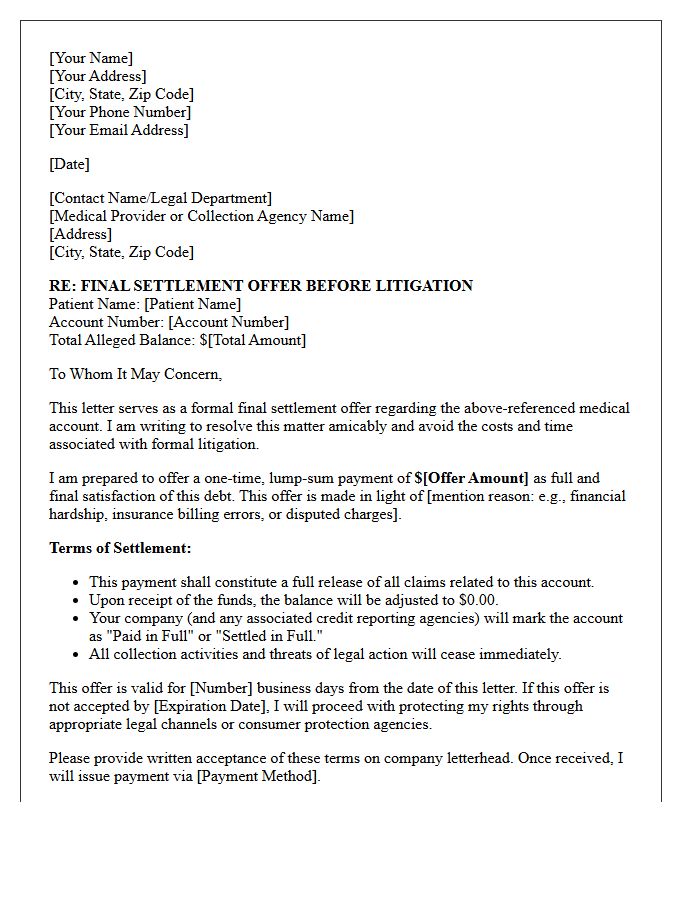 Final Settlement Offer Before Litigation Letter for Medical Accounts