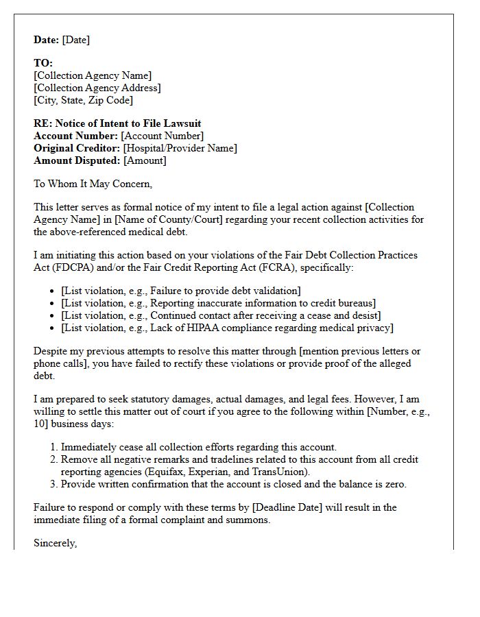 Healthcare Collection Agency Intent to Sue Letter