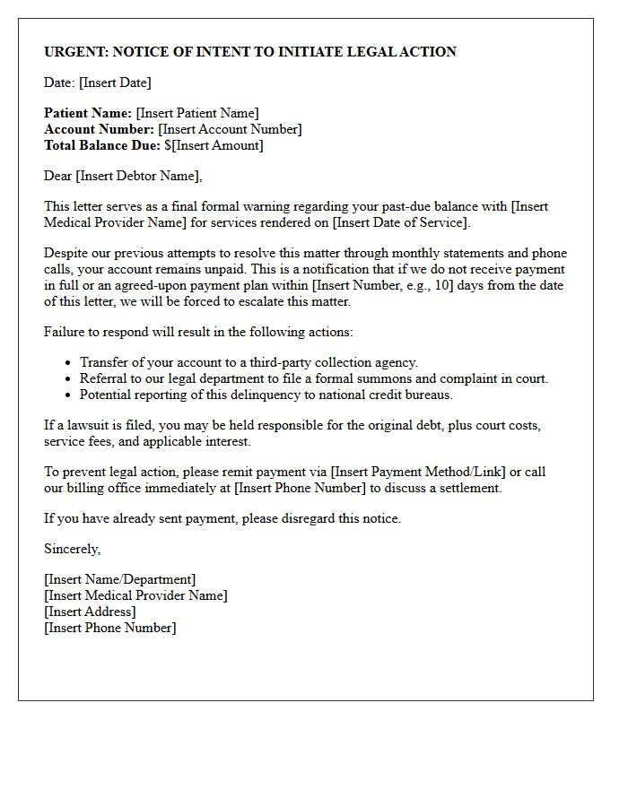 Medical Provider Debt Summons Warning Letter