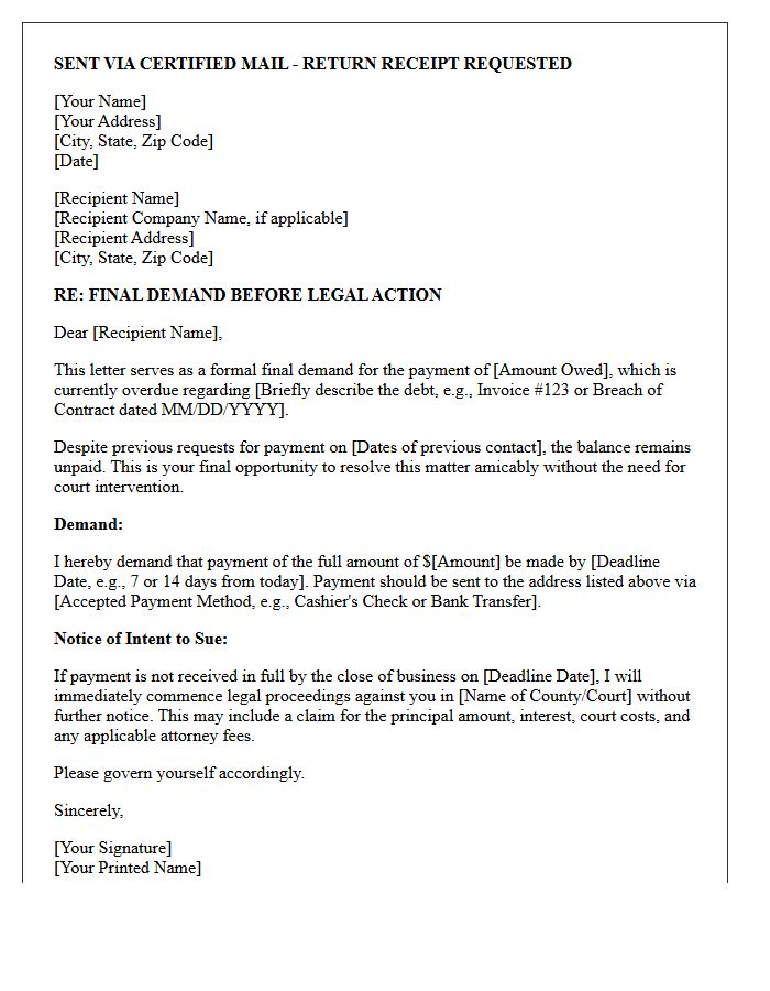 Final Demand Before Litigation Letter