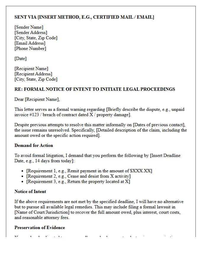 Pre-Litigation Warning Letter