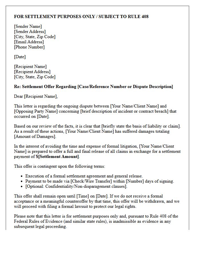 Pre-Suit Settlement Offer Letter