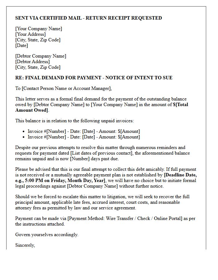 Business-to-Business Final Demand and Intent to Sue Letter