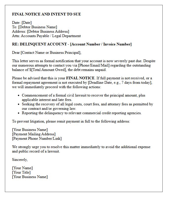 Final Notice and Intent to Sue Letter for Business Accounts