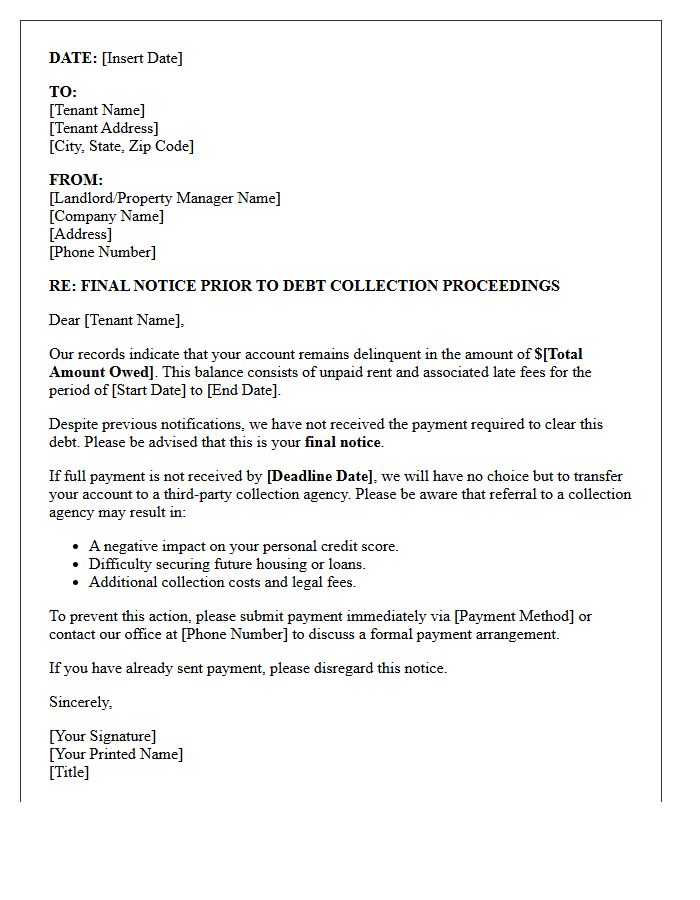Collection Agency Rent Recovery Warning Letter