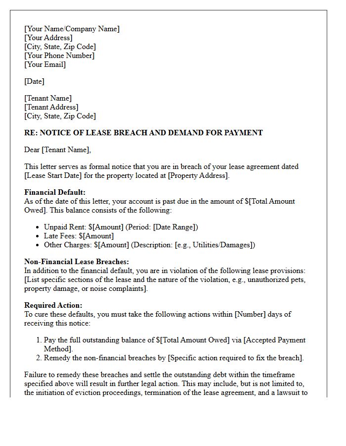 Lease Breach and Financial Default Demand Letter