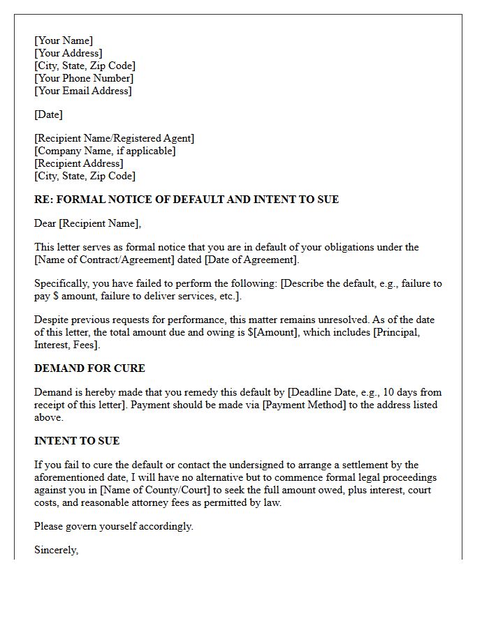 Notice of Default and Intent to Sue Letter