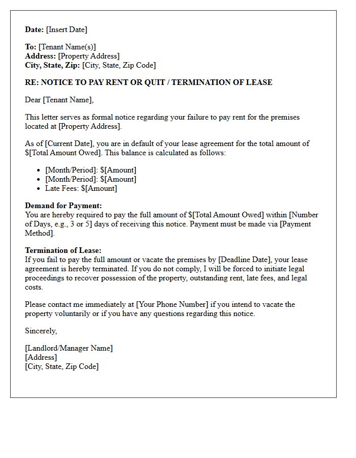 Unpaid Rent and Lease Termination Demand Letter