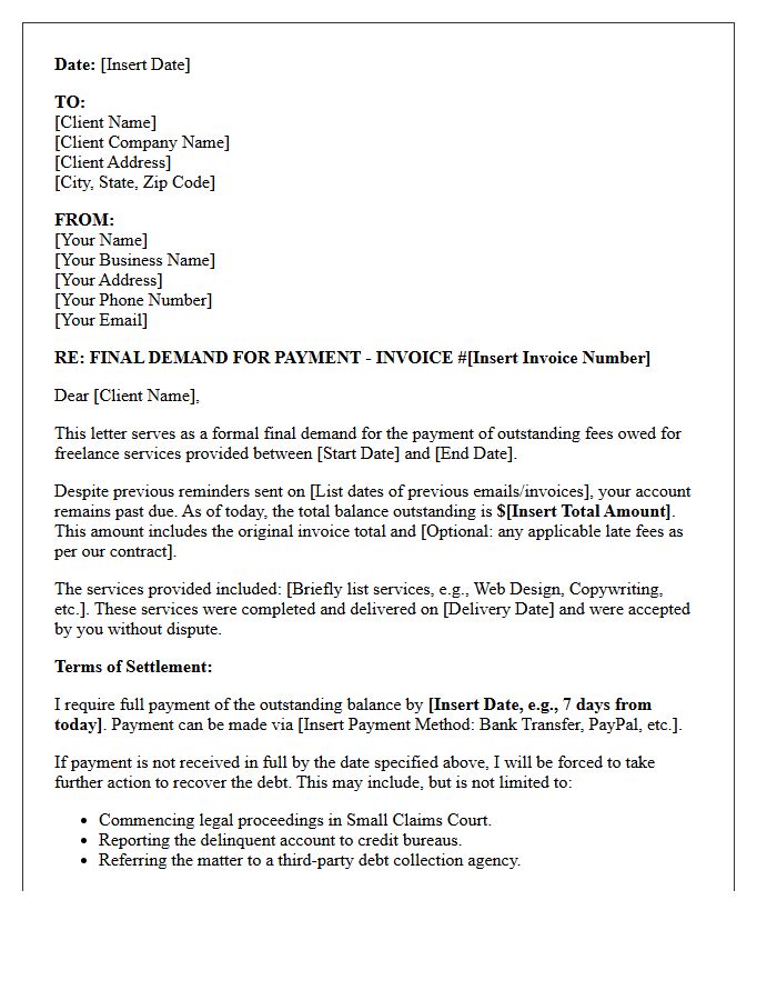 Final Demand Letter Before Legal Action for Freelance Debt