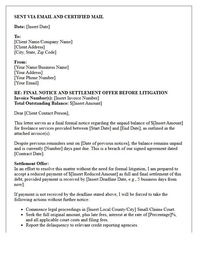 Last Chance Settlement Letter Before Freelance Invoice Litigation