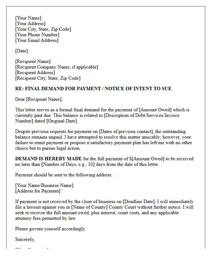 Final Demand and Intent to Sue Letter