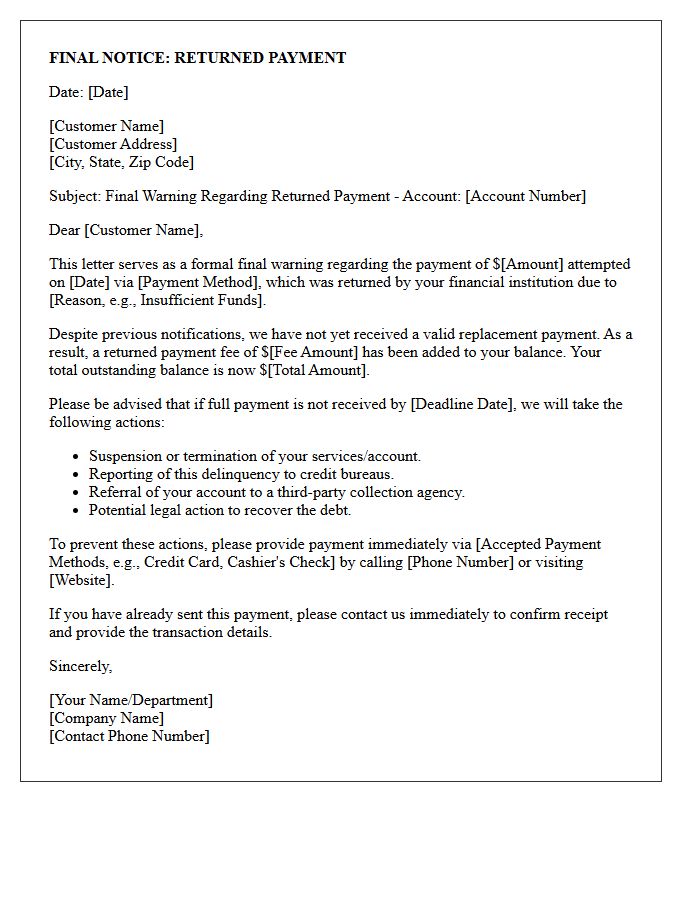 Returned Payment Final Warning Letter