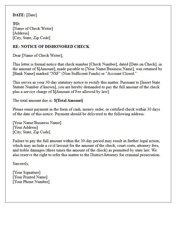 Statutory Bad Check Demand Letter
