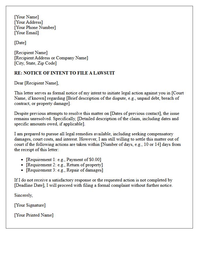 Declaration Of Intent To Sue Letter