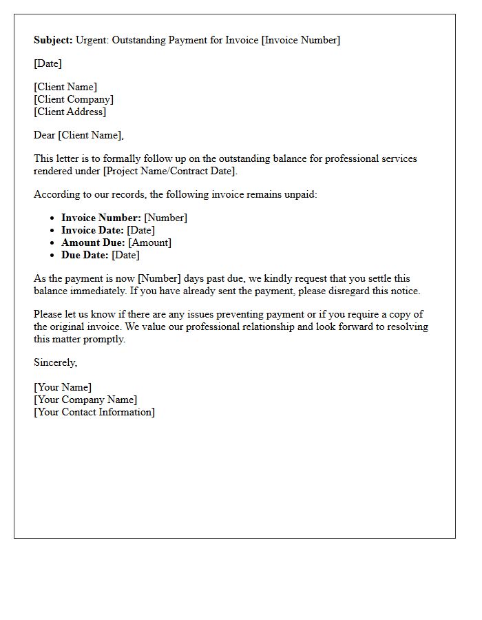 Subject Line Regarding Unpaid Professional Service Fees