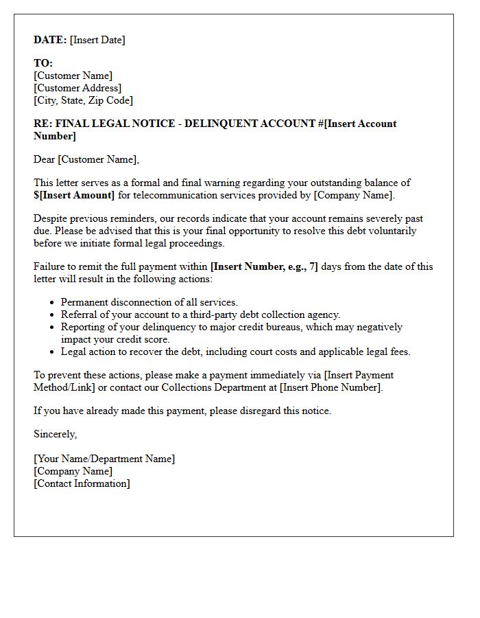 Final Legal Warning Letter for Delinquent Telecommunication Bills