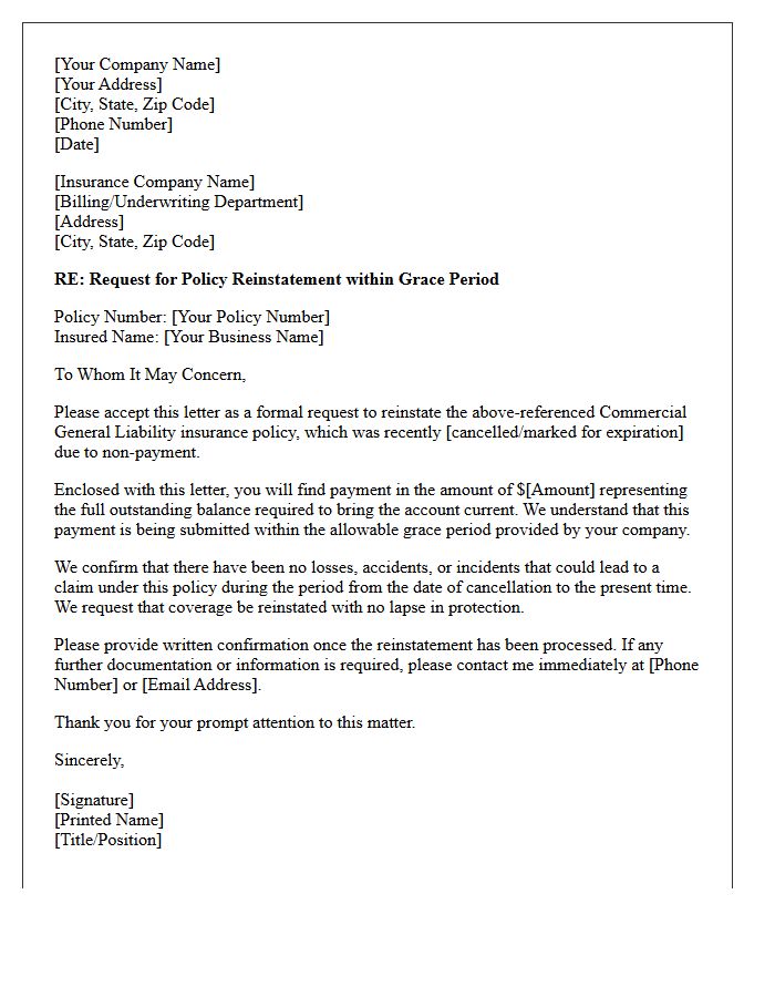 Commercial Liability Grace Period Reinstatement Letter