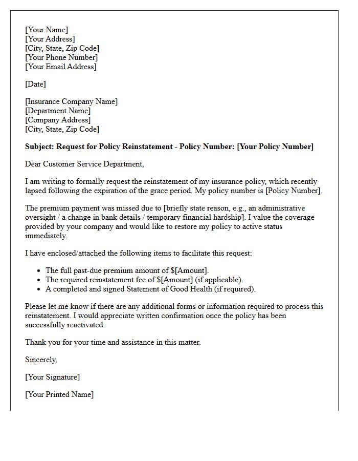 Expired Grace Period Premium Payment Reinstatement Letter