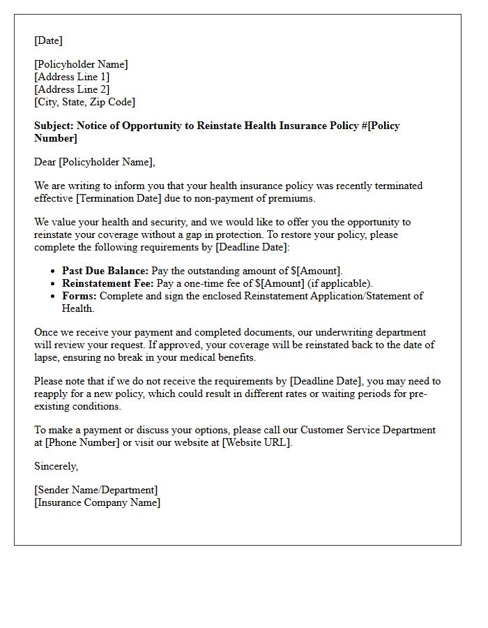 Health Insurance Policy Reinstatement Opportunity Letter