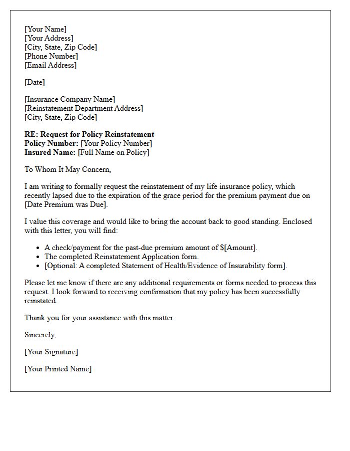 Life Insurance Grace Period Expiration Reinstatement Letter