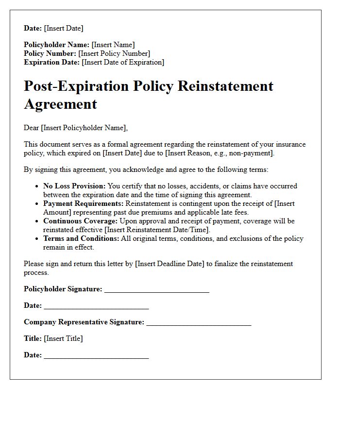 Post-Expiration Policy Reinstatement Agreement Letter