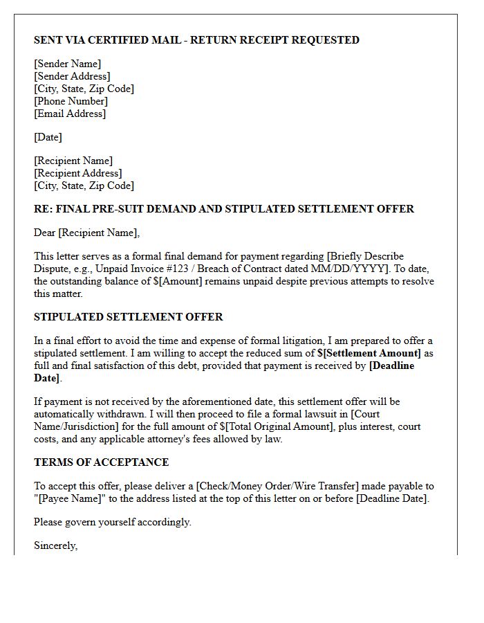 Final Pre-Suit Demand Letter With Stipulated Settlement Offer
