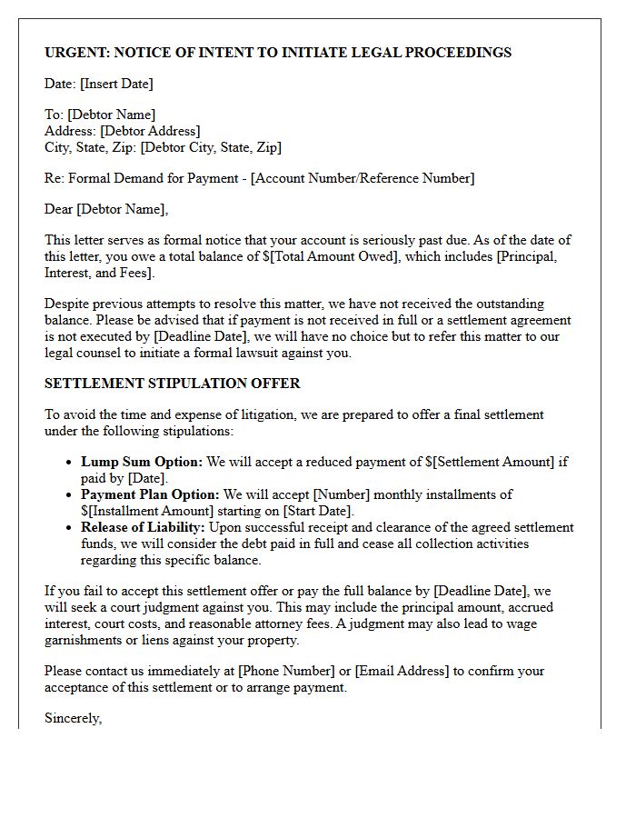 Warning Of Legal Action Letter With Settlement Stipulation