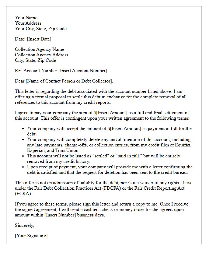 Credit Card Pay for Delete Settlement Agreement Letter