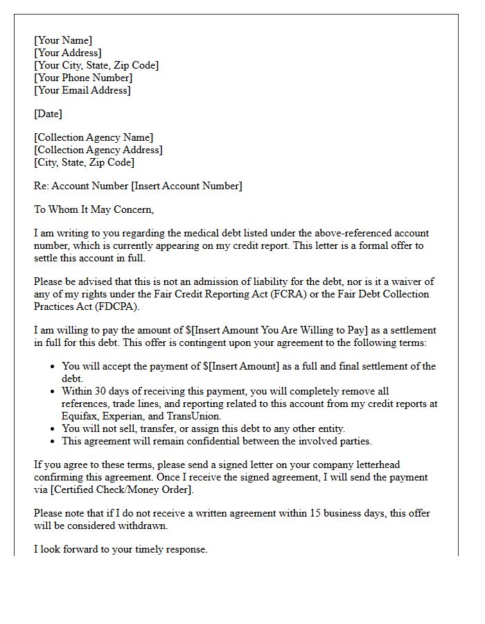 Medical Debt Pay for Delete Settlement Offer Letter
