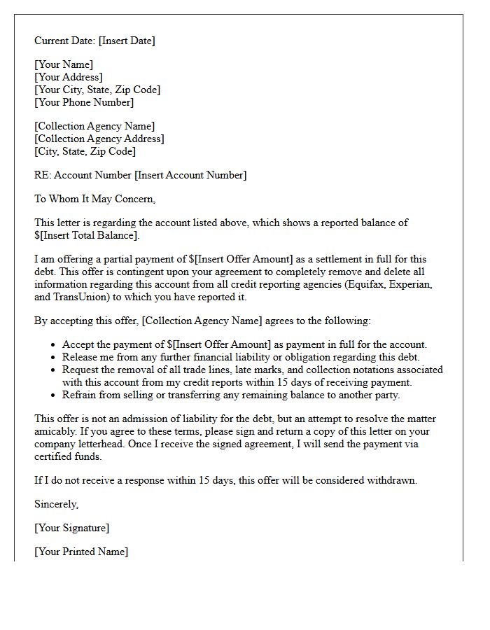 Partial Payment Pay for Delete Settlement Letter