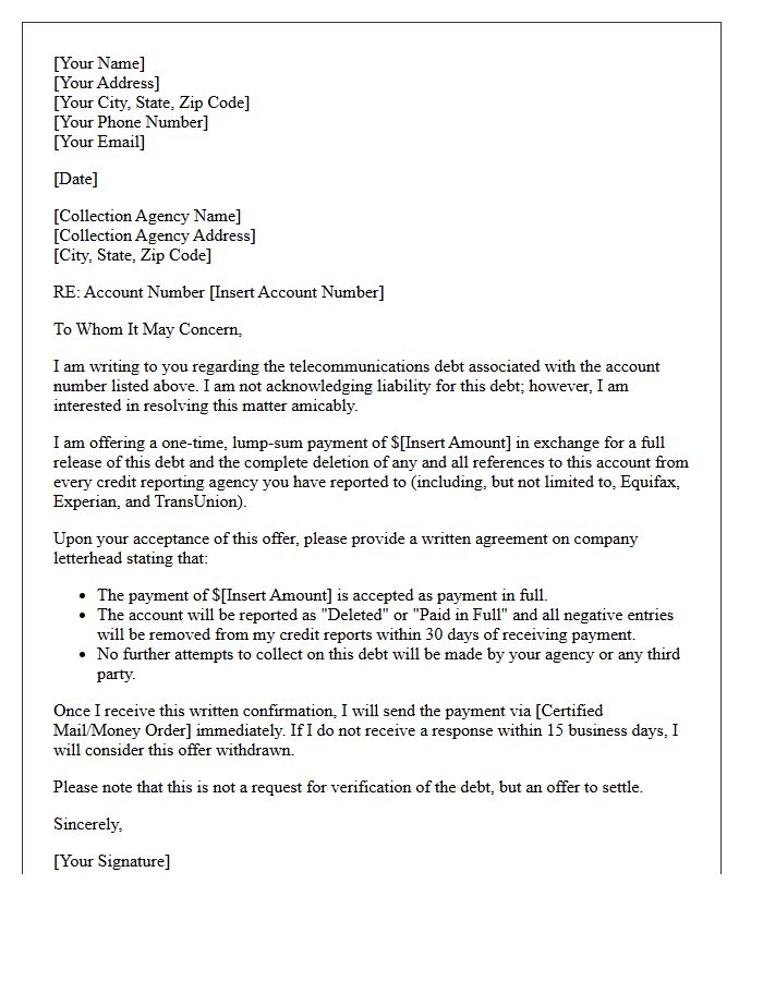 Telecommunications Debt Pay for Delete Offer Letter