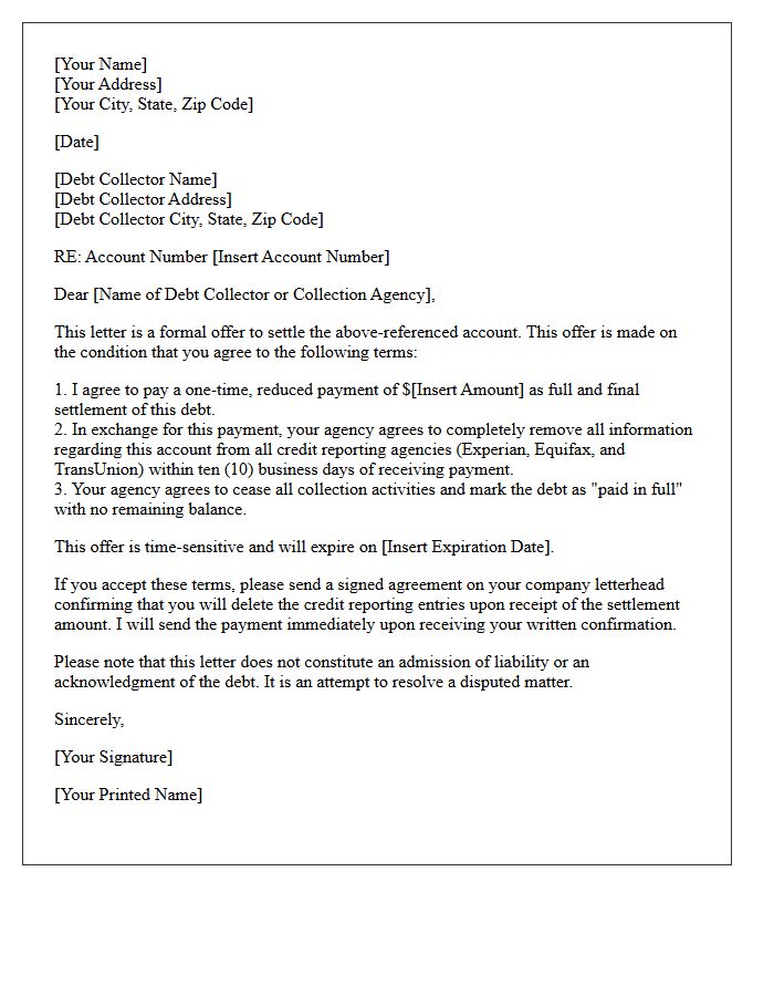 Time-Sensitive Pay for Delete Debt Offer Letter