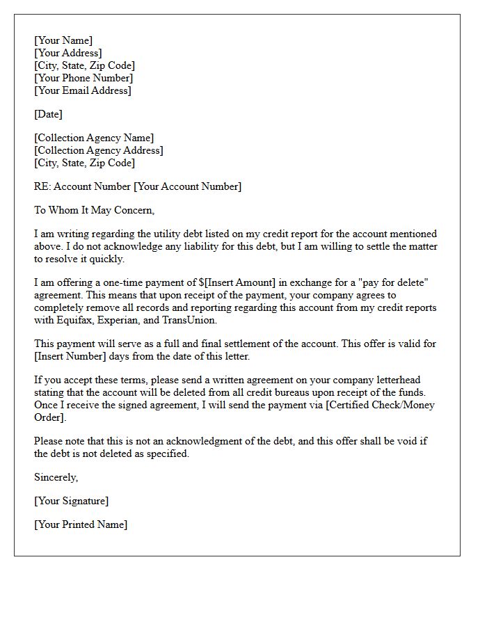 Utility Bill Pay for Delete Settlement Offer Letter