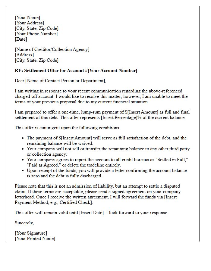 Counter-Offer Credit Card Charge-Off Settlement Agreement Letter