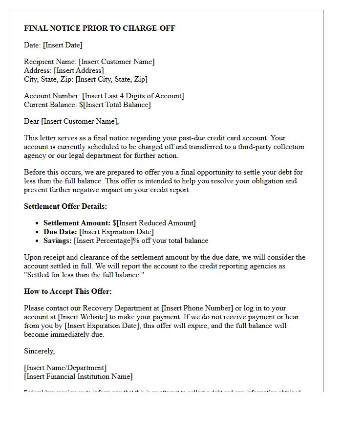 Final Notice Credit Card Charge-Off Settlement Offer Letter