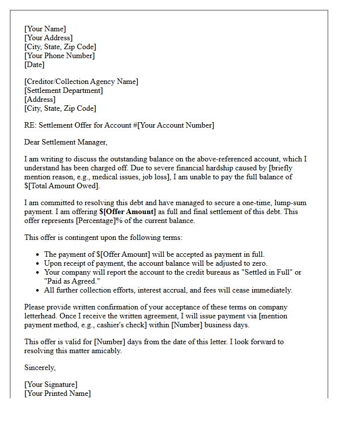 Financial Hardship Credit Card Charge-Off Settlement Offer Letter